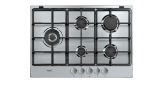 Picture of Whirlpool 75cm 5 Burner Gas Hob Cast Iron Pan Supports Front Controls Central Wok Stainless Steel