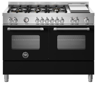 Picture of Bertazzoni Master 120cm Range Cooker Twin Oven Dual Fuel with Griddle Black